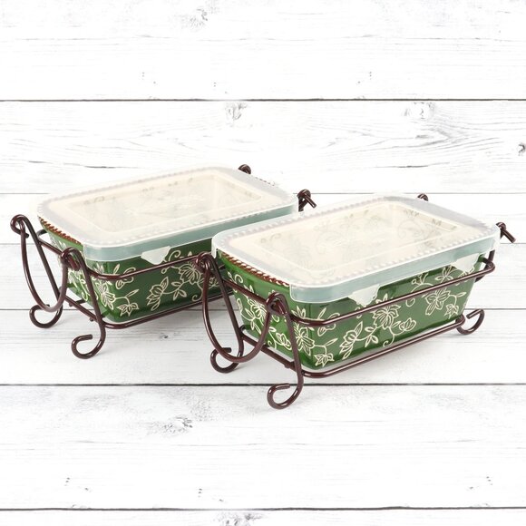 Temp-Tations Floral Lace 12 oz Ramekins with Cover & Metal Holder - Set of Two - Picture 1 of 13